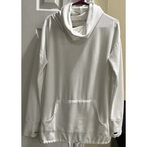 Soft Surroundings Top Women M White Cowl Neck Long Sleeve Fleece Sweatshirt